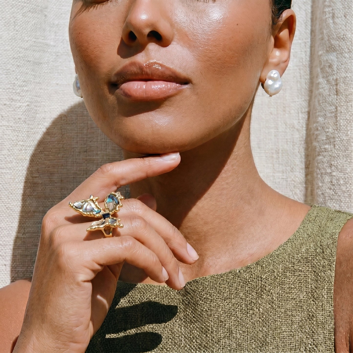 Iridescent Shell Statement Ring by ELLEAURE