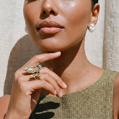 Iridescent Shell Statement Ring by ELLEAURE